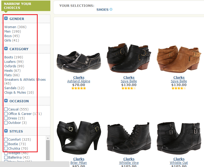 Zappos官网分类栏